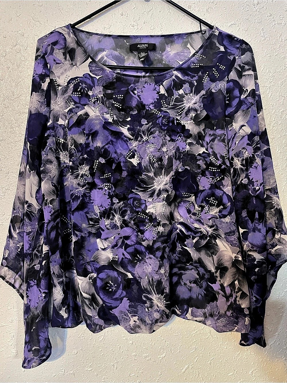 Alfani Floral Blouse in Purple & Gray Size Medium
